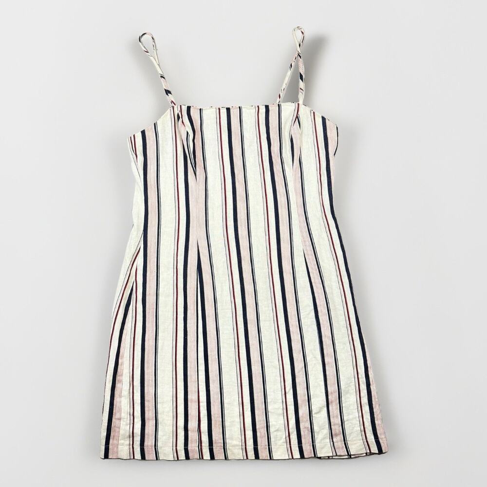 All in Favor Women’s Striped Linen Blend Mini Dress Size M Ivory Navy Red